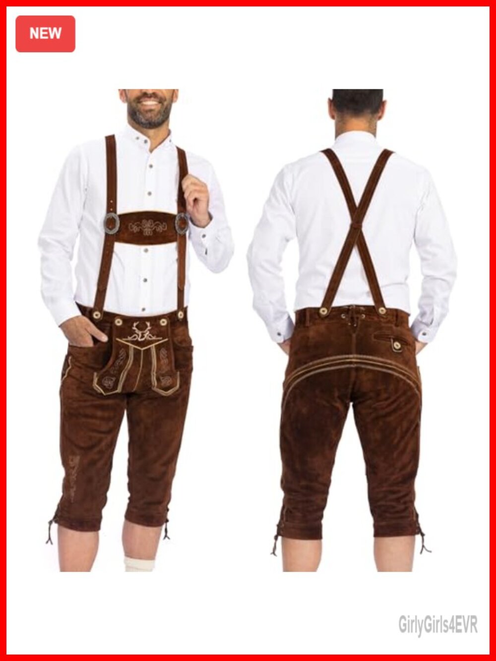 Men's Suede Leather Lederhosen Knee Length Oktoberfest Costume